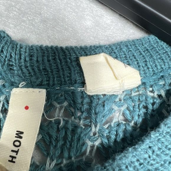 Moth Anthropologie Crochet Sweater Women’s Size Small Teal Crewneck High/ Low - Picture 5 of 8